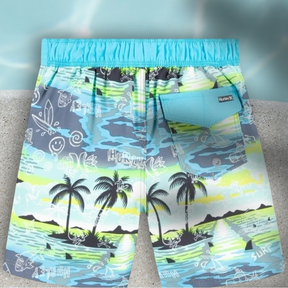 Hurley Kids Swim Trunks - Green and Blue - Picture 3 of 10